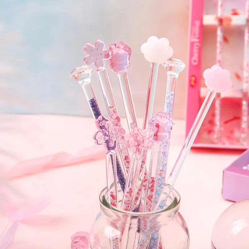 Pink Sakura glass stir bar Cat claw cherry blossom Cute Cocktail stick Stirring Rod Juice coffee Bars Girls Home Decor |