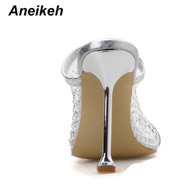 Женские Серебристые туфли-лодочки Aneikeh на высоком тонком каблуке | Обувь