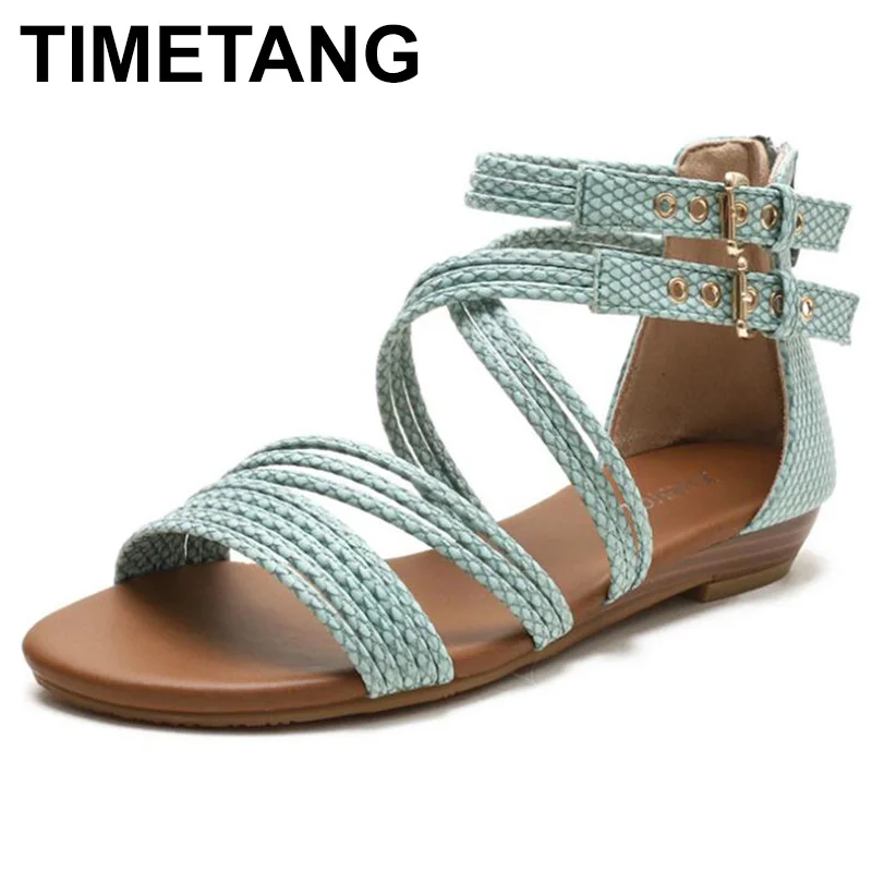 

TIMETANGFemale Serpentine Cross Straps Open Toe Flat Sandals Fashion Soft Bottom Rome Sandals Summer Shoes Women Sandalias mujer