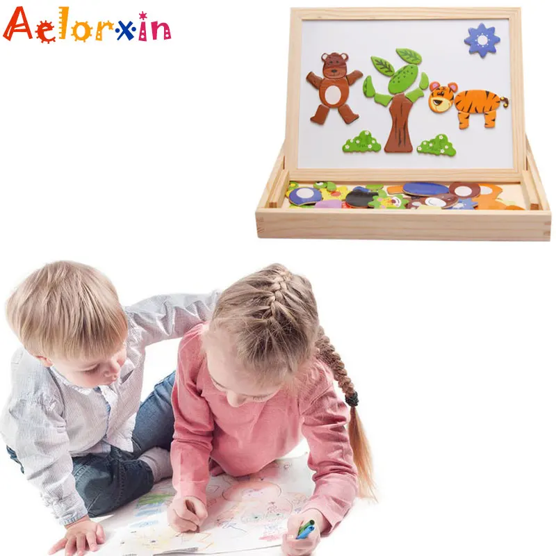 Детская деревянная доска для рисования, детская развивающая магнитная головоломка с животными для письма, доска для обучения, игрушки для д...