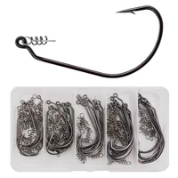 50pcs high carbon steel worm soft bait jig hooks with twist spring lock pins fish bait
