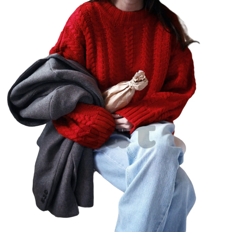 

Зимний женский хлопковый Рождественский свитер 2020, новые модные простые вязаные пуловеры с круглым вырезом, корейские шикарные вязаные топ...