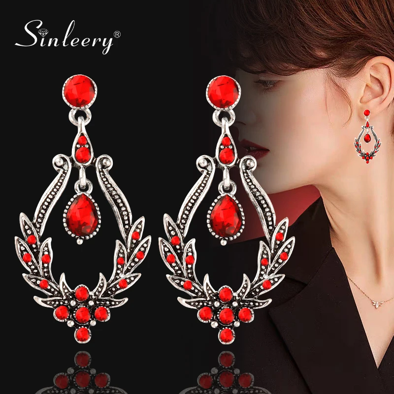 SINLEERY винтажные готические стильные Висячие серьги для люстры красные синие