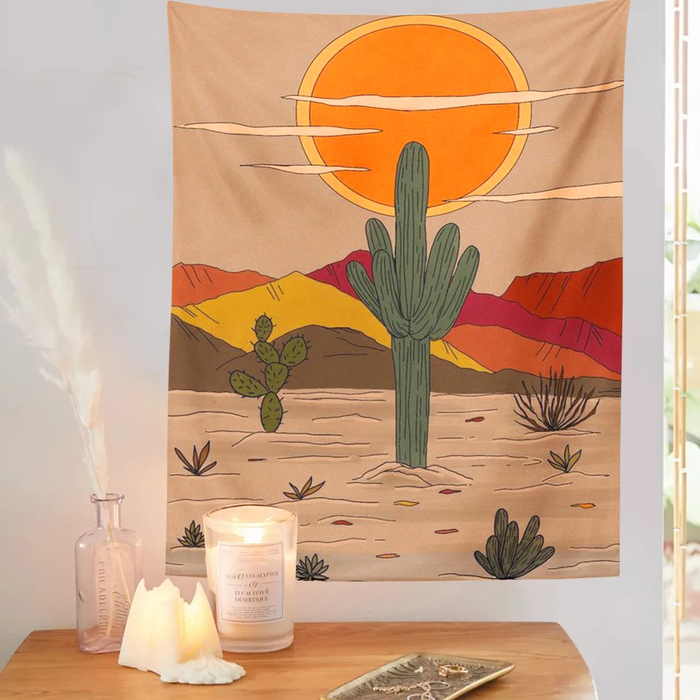 Закат кактус гобелен Настенная картина природы акриловая пустыня хиппи богемные