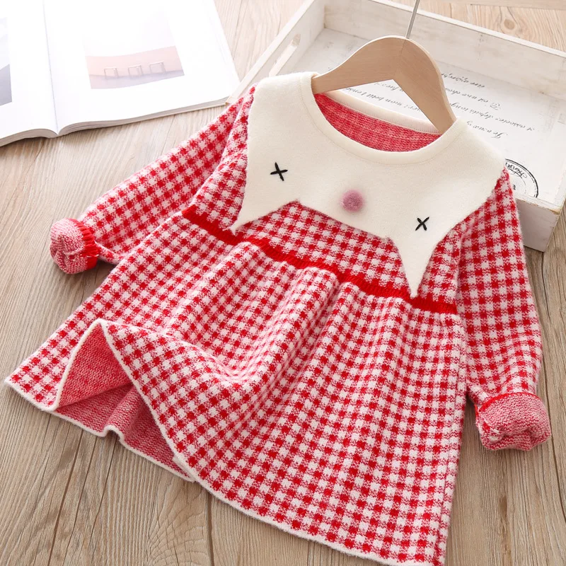 Вязаная одежда для девочек детское платье детская на осень и зиму теплый костюм
