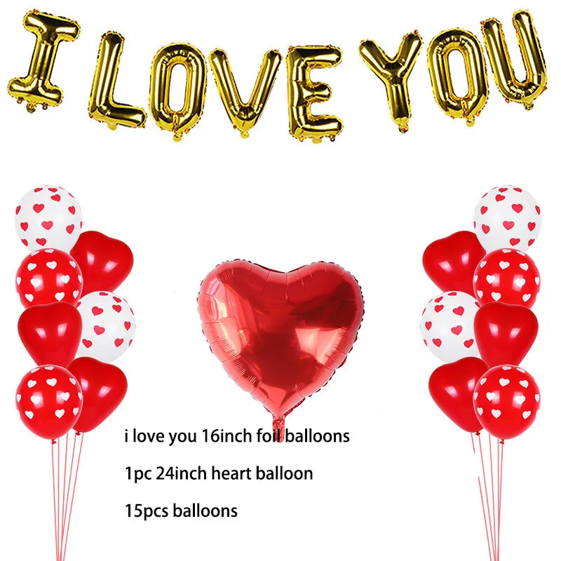 love balloon set-C 16 дюймов золотистые воздушные шары из фольги с надписью «Любовь» в форме сердца/воздушные шары висит розовой мишкой подарок для Обручение Свадебные украшения День Святого Валентина Декор - Цвет: love balloon set-C