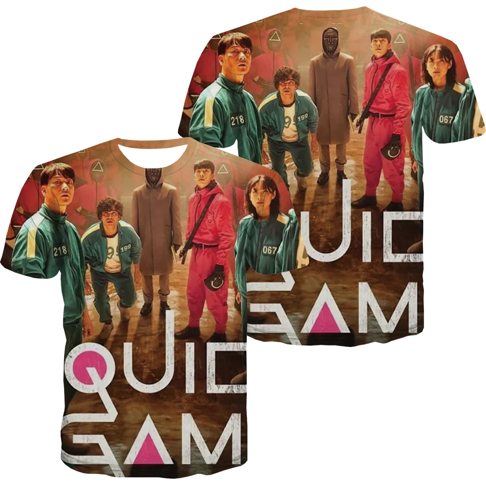 

Футболка мужская с 3D-принтом игры кальмар, забавная тенниска в стиле хип-хоп, модная рубашка с коротким рукавом и принтом в стиле панк-рок