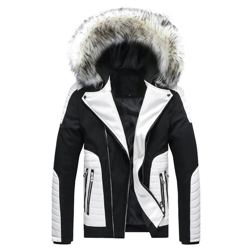 

Parkas Russia Winter Men Fur Collar Thick Jacket British Style Patchwork Men Cotton Padded Coat Hooded Windproof parkas Male
