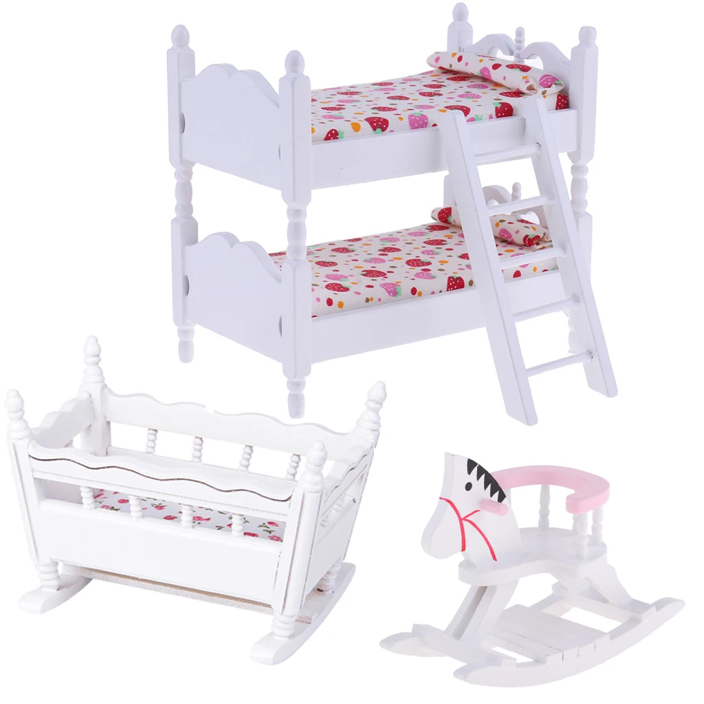 

1/12 Dollhouse Furniture Children Bedroom Wood Bunk Bed Cradle