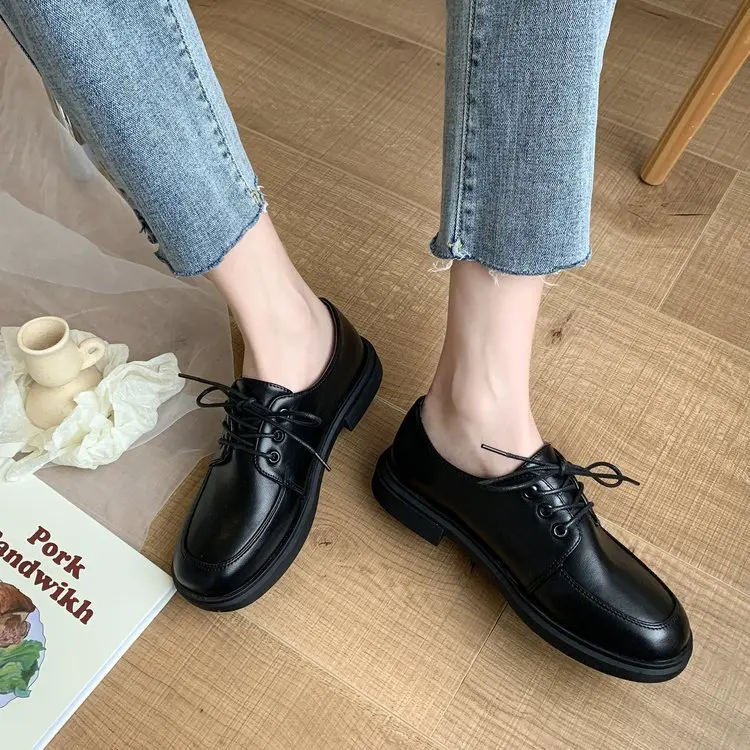 

British Style Square Toe Womens Derby Shoes Loafers With Fur Modis Casual Female Sneakers Clogs Platform Preppy Leather Summer S