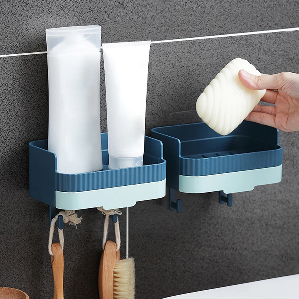 

Soap Rack No Drilling Wall Mounted Double Layer Soap Holder Soap Sponge Dish Bathroom Accessories Soap Dishes Self Adhesive
