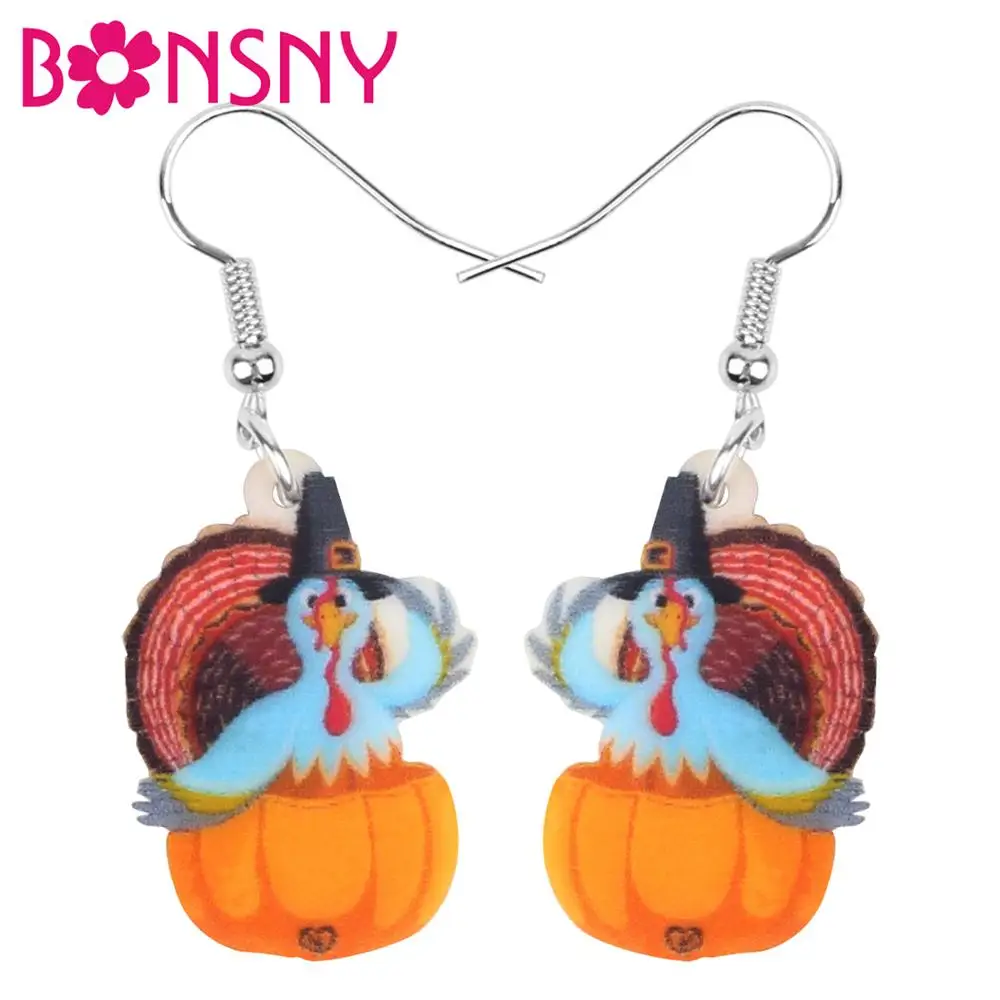 

Bonsny Acrylic Thanksgiving Anime Pumpkin Turkey Chicken Earrings Drop Dangle Decorations Jewelry For Women Girls Teens Kid Gift