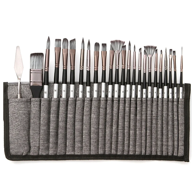 

Nylon Hair Wooden Handle Paint Brushes 24PCS/Set Watercolor Pen Scrubbing Scraper Painting Art Paint Brush Full Kits Supplies