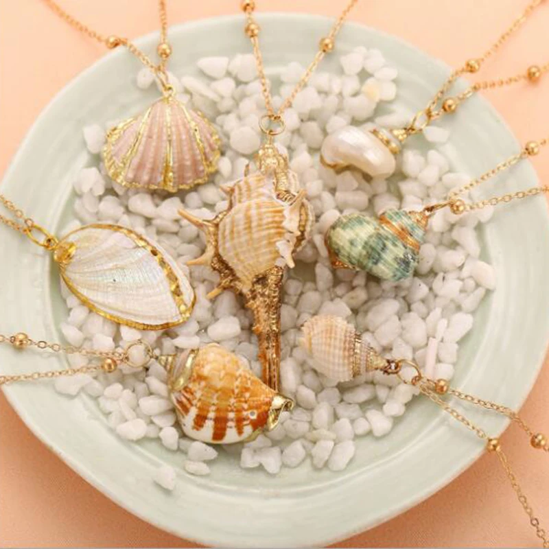 Женское Ожерелье из морской раковины Boho Conch Пляжное ожерелье с подвеской на лето