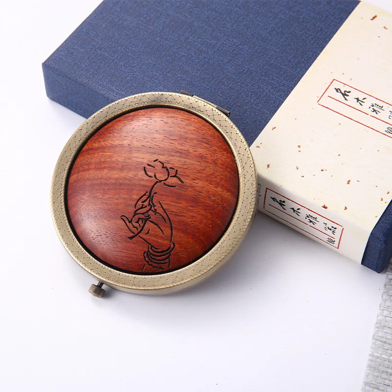 

Retro Chinese style solid wood small mirror engraved portable special creative product mini double-sided makeup mirror