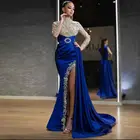 Женское вечернее платье, новое синее розовое золотистое платье с круглым вырезом и длинными рукавами, роскошная модная длинная юбка для банкета, WE175