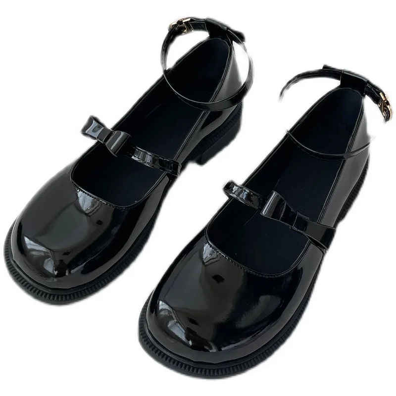 

British Style Small Leather Shoes Spring And Summer New All-Match Round Toe Shallow Mouth Ladies Single Shoesc