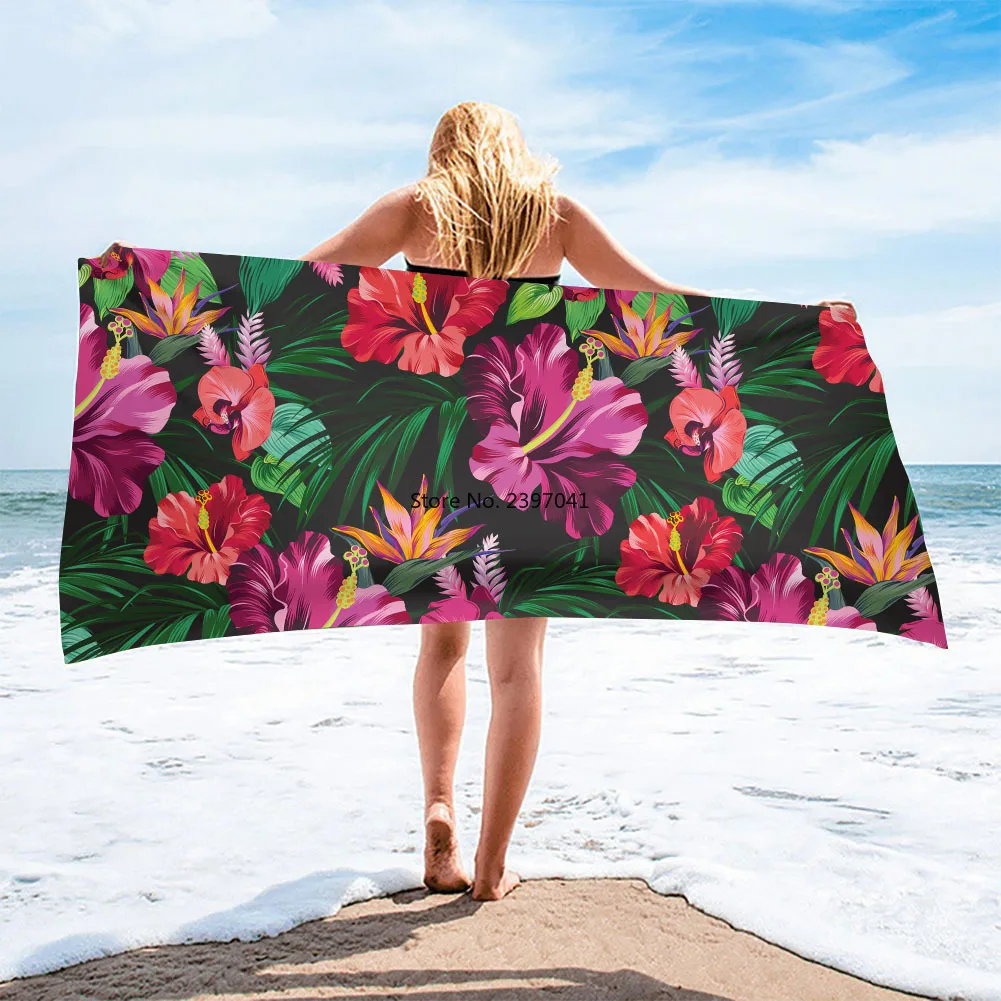 

Tropical Hibiscus Flower Pattern Printing Microfiber Soft Beach Towels Quick Drying Swimming Towel Absorbing Bath Shower Toallas