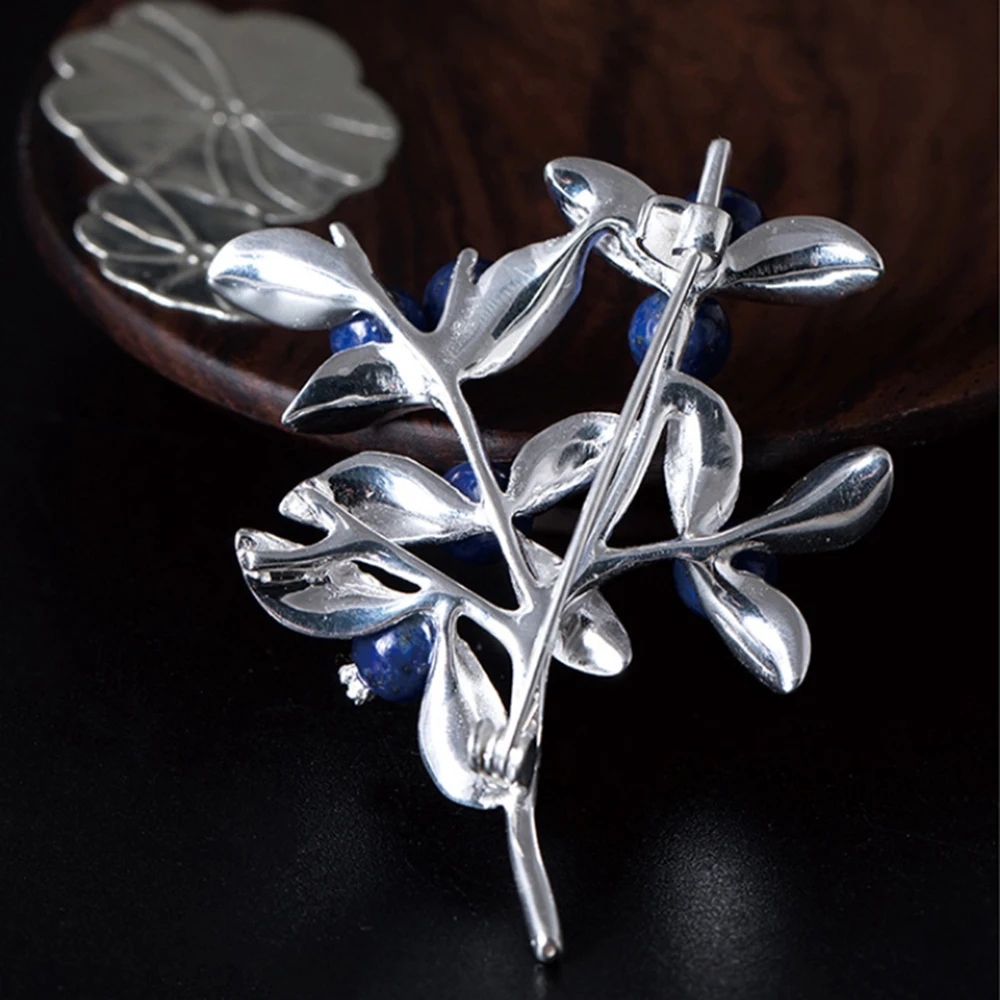 Girls New Lapis Lazuli Blue Gemstone Brooch 925 Sterling Silver Flower Pin Clip Women Jewelry Fashionable Fine Jewellery | Украшения и