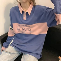 women harajuku new autumn korean kawaii pullover vintage polo collar letters print loose sweatshirt clothes female casual jumper