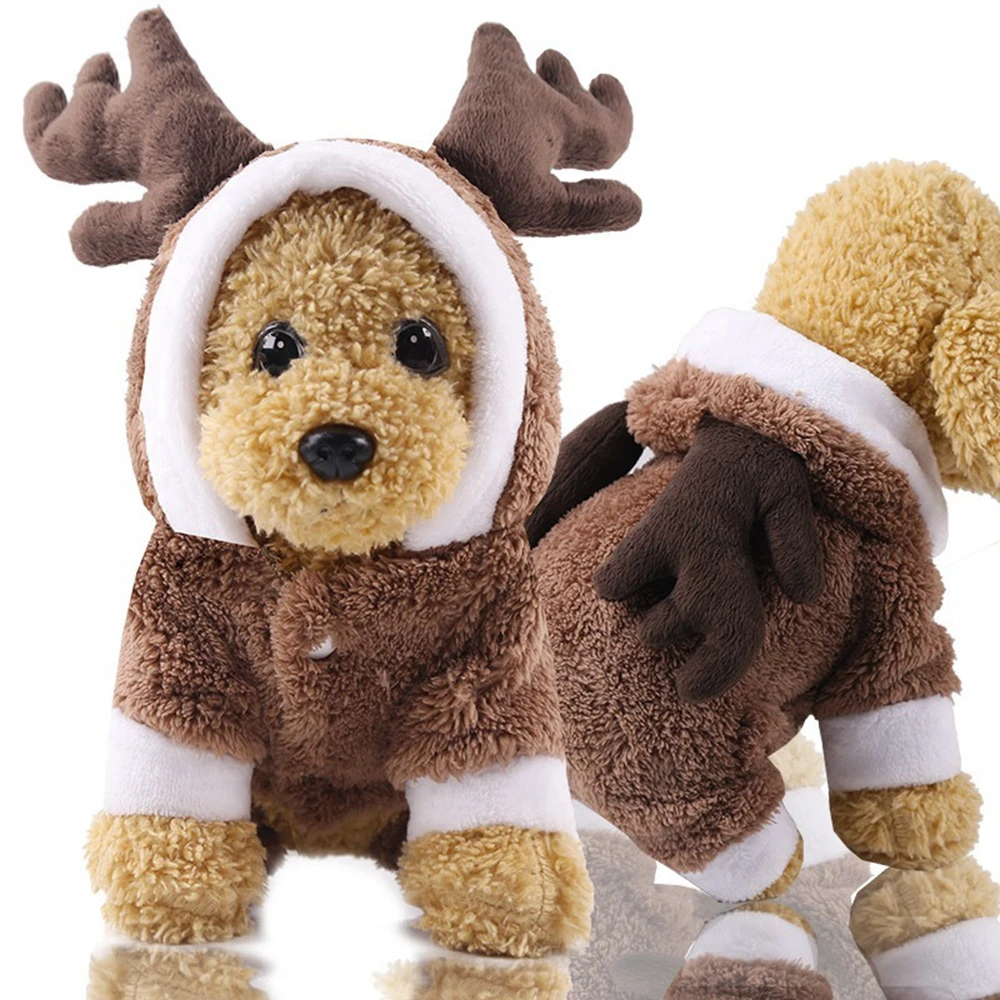 brown elk Зимний комбинезон для питомца коричневого лося, Рождественский костюм для собаки, мягкий комбинезон для собаки, милая одежда с рогом лося для кошки, теплая одежда для щенков - Цвет: brown elk