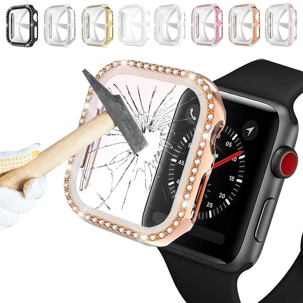 

Diamond Inlaid PC Cover Case for Apple Watch 4 5 6 38mm 40mm 42mm 44mm Screen Protector PC Protection Cover for iWatch 1 2 3