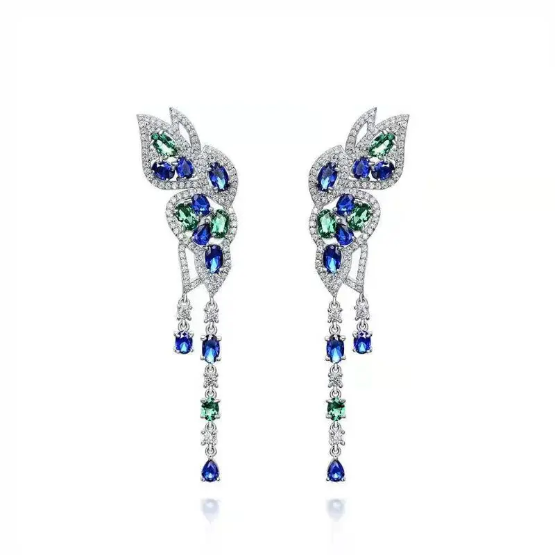 

Simple And Stylish Hot Earrings With Long Tassels In The Shape Of A Tri-Colored Crystal Butterfly