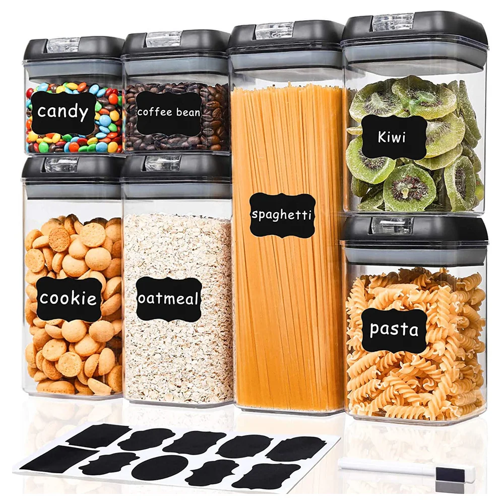 

Black Sealed Food Storage Containers Bulk Jar Set for Cereal Plastic Organizer Kitchen Box Refrigerator Airtight Pantry Canister