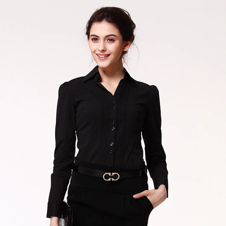 

2020 Autumn New Business Wear Korean-Style Pleated Slim-Fit Long-Sleeved One-Piece Blouse Top Solid Color