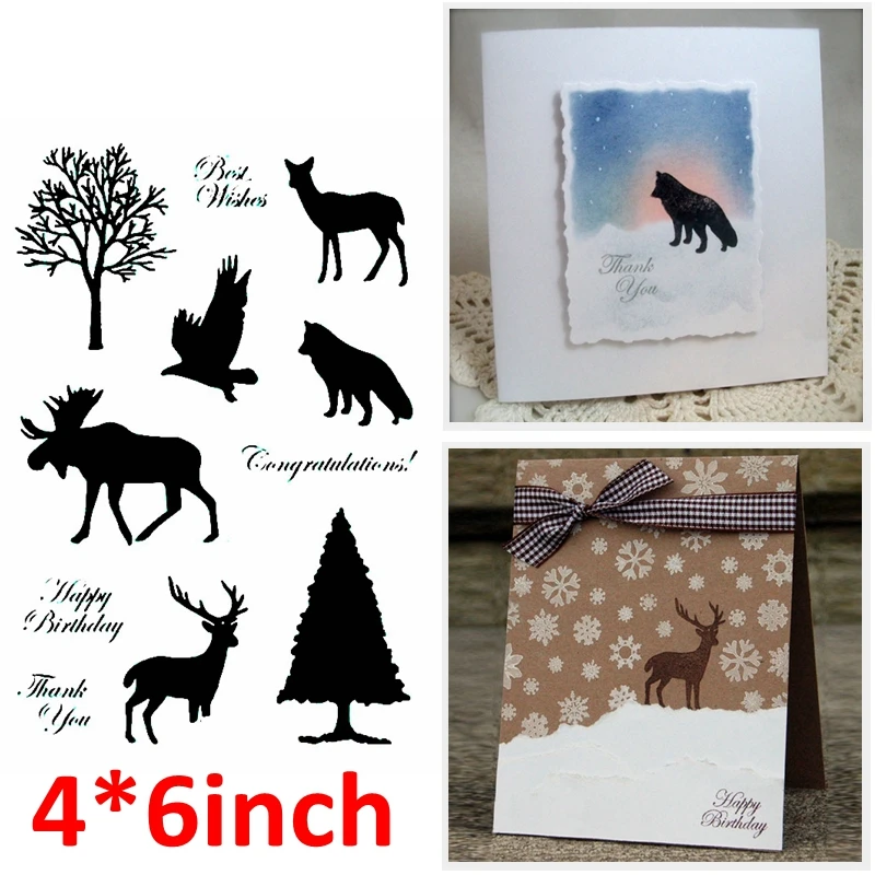 Прозрачные штампы QWELL с изображением лесных деревьев и животных для скрапбукинга