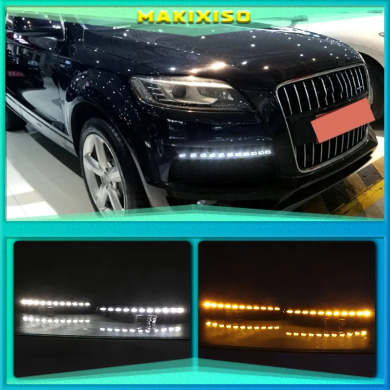 

1 Pair LED DRL Dynamic Yellow Turn Signal Daytime Running Light For Audi Q7 2010 2011 2012 2013 2014 2015 Fog Lamp