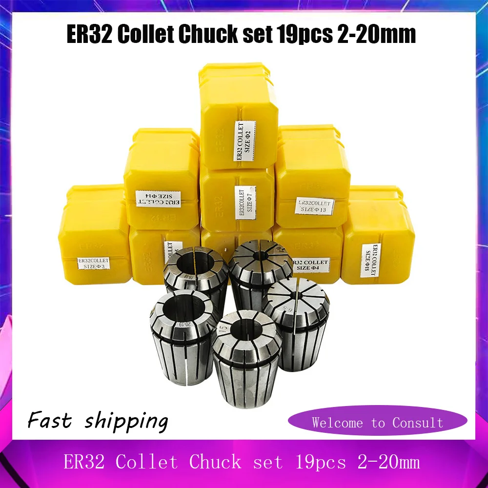 

ER32 Collet Chuck set 19pcs 2-20mm Tool Holder Milling Chucks CNC Lathe Tools for Engraving Drilling Machine Tools