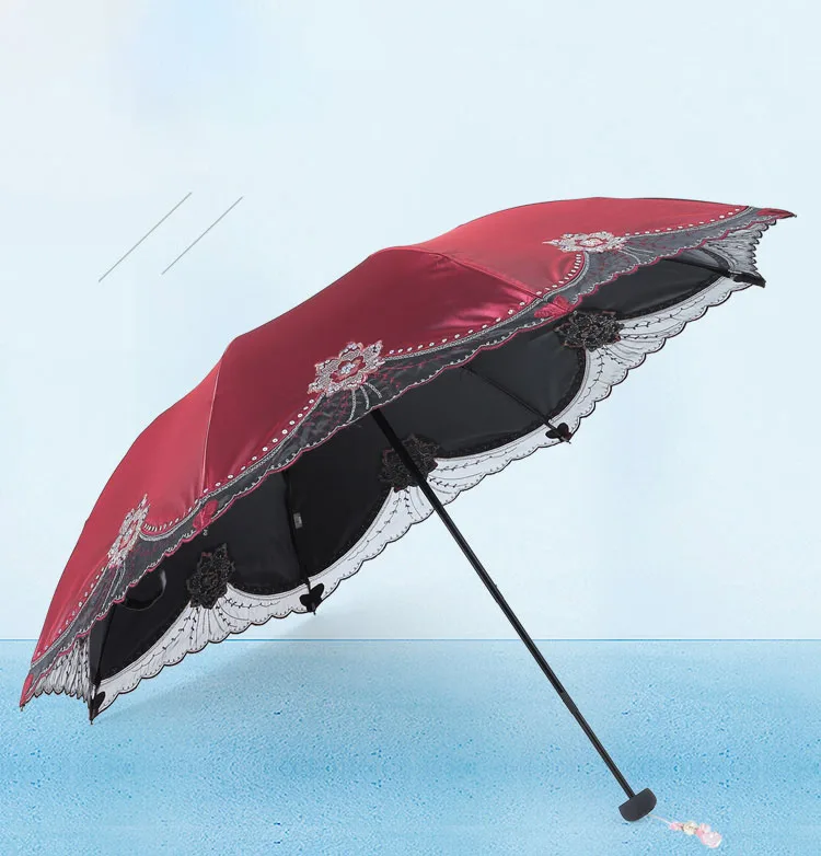 Creative all steel 8 bone umbrella stand sun umbrella sunscreen anti-UV lace embroidered umbrella female tri-fold umbrella