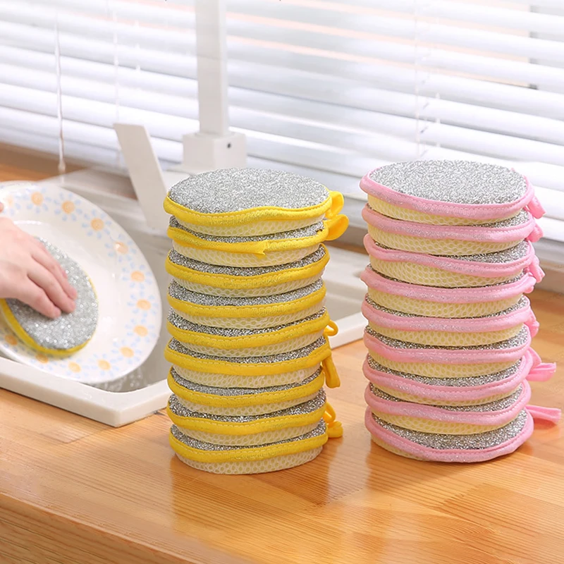 

New 3pcs Double-sided Dish Washing Towel Bowl Pot Pan Cleaning Sponges Wash Brushes Round Scouring Pads Cleaner Kitchen Tool