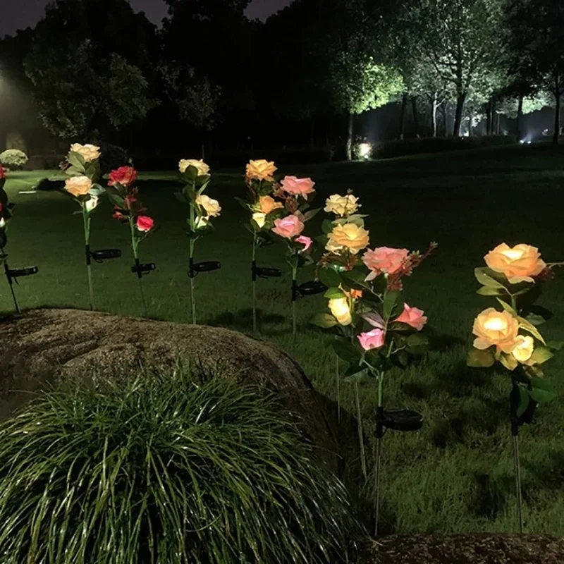 

Spring Artificial Rose Solar Garden Stake Lights Pathway Landscape Lighting Lights for Patio Yard Decoration B88