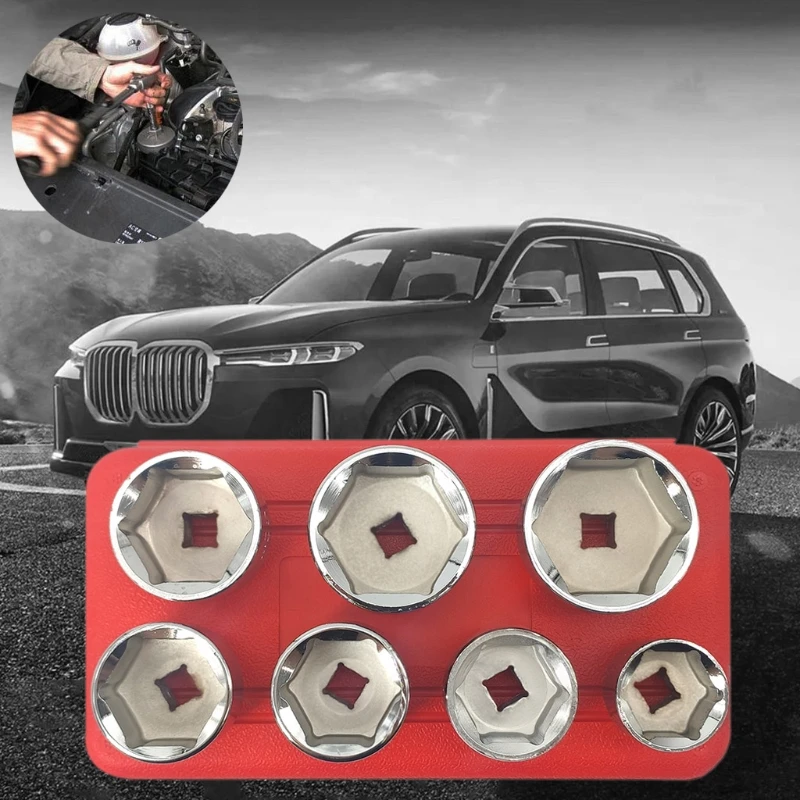 

7 Pcs Automobile Cartridge Housing Oil Filter Cap Wrench Socket Set Filter Element Filter Wrench Socket Tool Kit Repair