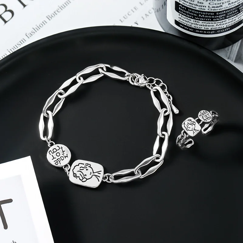 

Korean fashion personality ins cartoon ring female simple retro old bracelet personality open ring jewelry gift wholesale