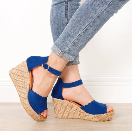 

Woman Summer Sexy Wedge Sandals Platform Ladies High Heels Shoes Women Fashion Straw Buckle Open Toe Casual Female Footwear