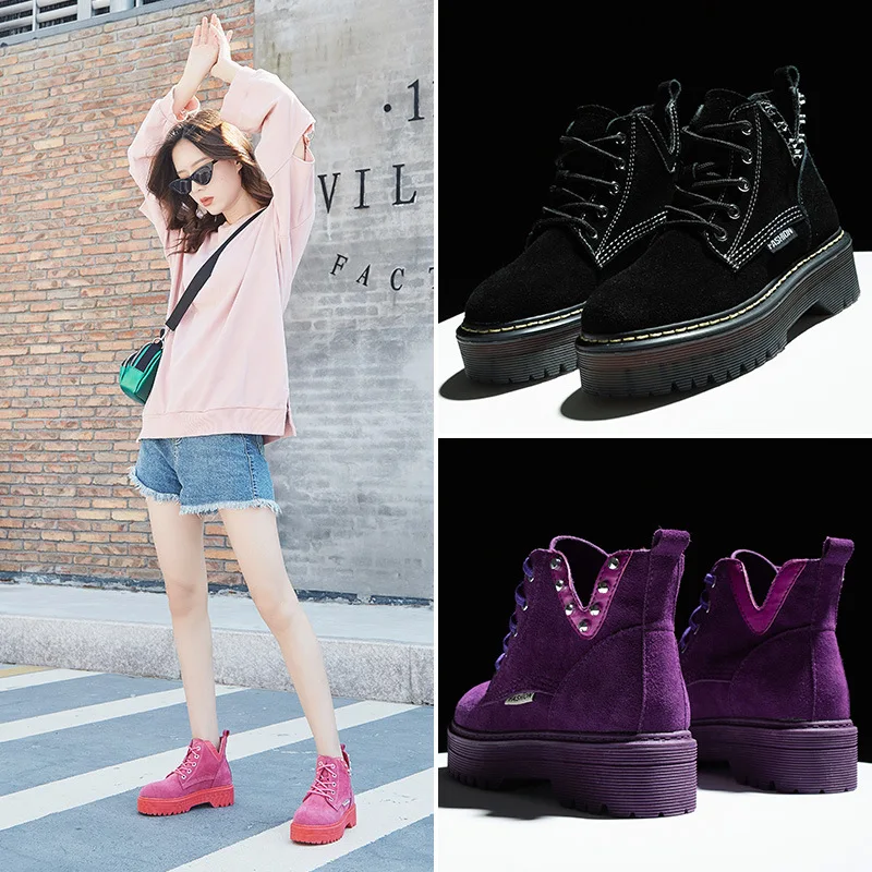 Fujin/женские ботинки Повседневные теплые зимние из натуральной коровьей кожи и