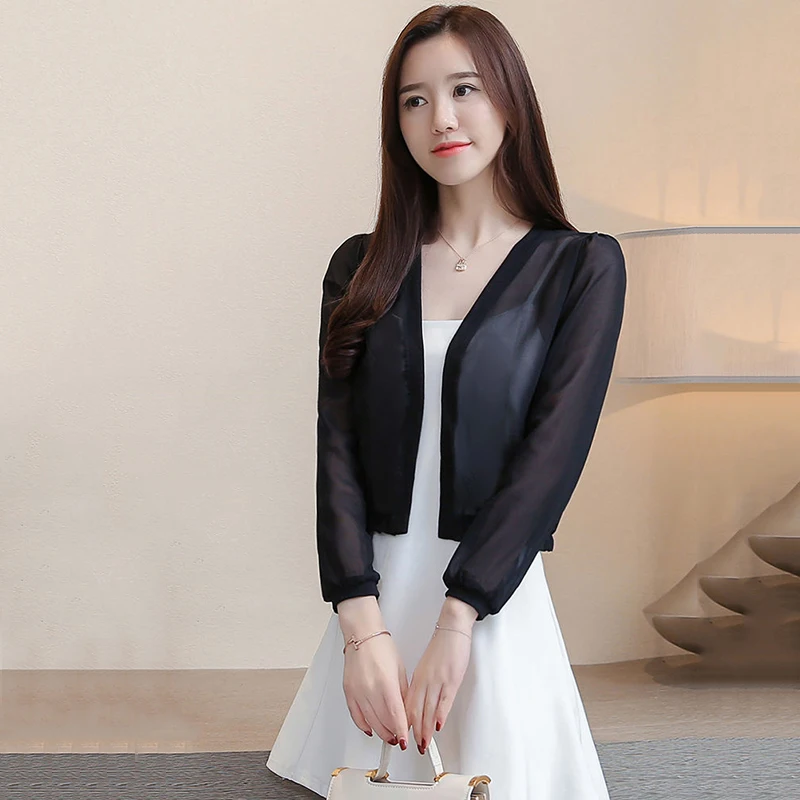 

Женский шифоновый кардиган, универсальная тонкая однотонная куртка с длинным рукавом и защитой от солнца, лето 2021