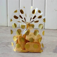 100 pcs golden polka dot stripes flat pocket baking biscuit candy packaging bags gift decoration bag
