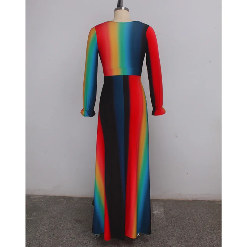 Женское винтажное платье макси с длинным рукавом и V образным вырезом|Женские