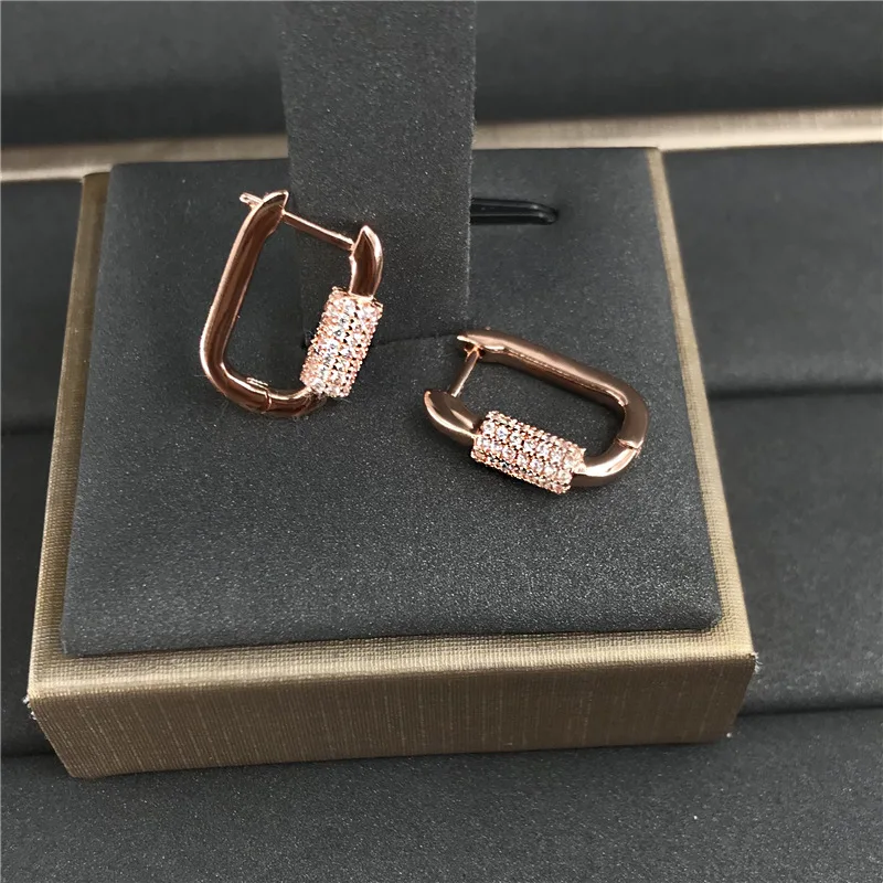 

s925 sterling silver February new pink gold buckle earrings female fashion earrings jewelry simple banquet attended