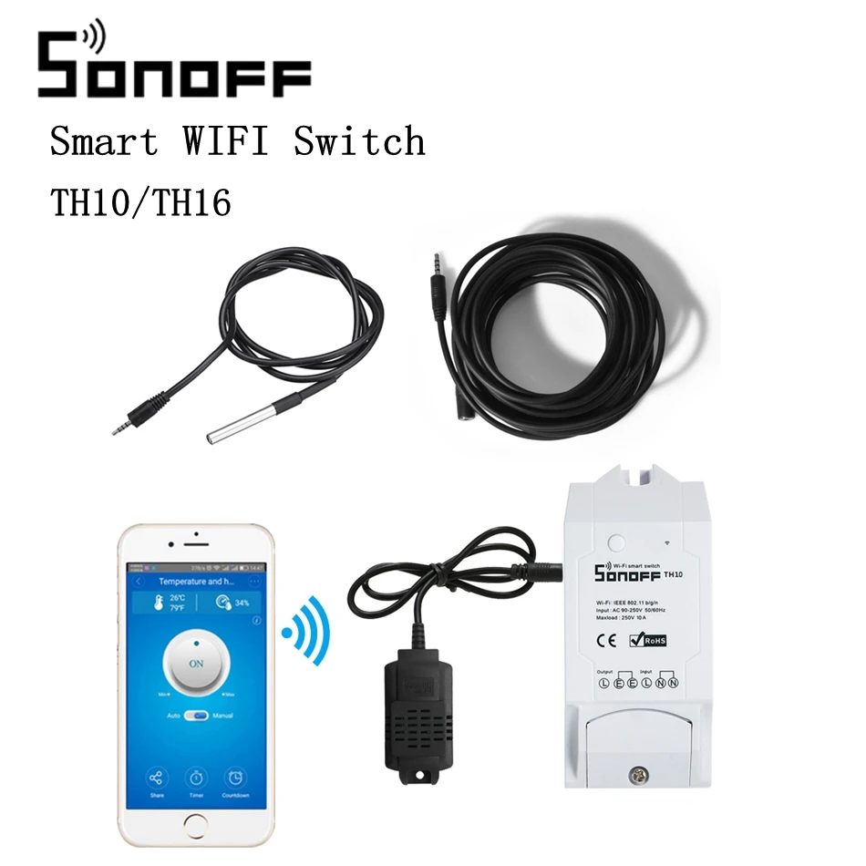 

SONOFF TH10 TH16 Smart WIFI Switch Monitoring Temperature Humidity Wifi Smart Switch Home Automation Kit Works With Alexa Google