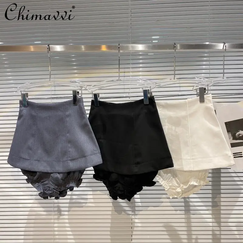 

Женский костюм с естественной талией, короткие эластичные кружевные Прямые повседневные шорты, Женский деловой костюм с прострочкой, мини-...