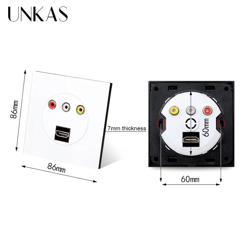 UNKAS HDMI-совместимый с 2 0 Видео L/R FL + FR каналы порт 86 мм * Настенная стеклянная панель