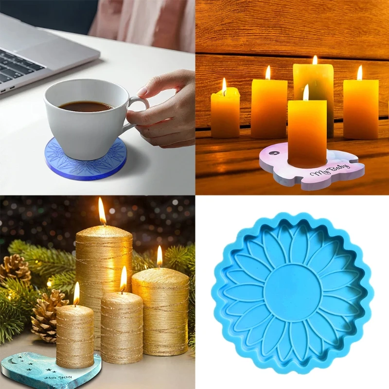

Sun Flower Shape Candlestick Epoxy Resin Mold Coaster Cup Mat Casting Silicone Mould DIY Crafts Ornaments Mold