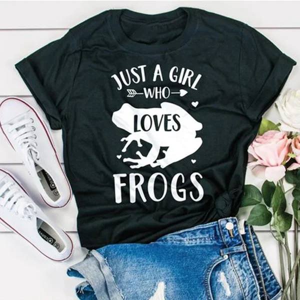 

Just A Girl Who Loves Frogs Shirt Summer Short Sleeve Cotton Tee for Women Casual graphic cute party slogan t shirt cute tops