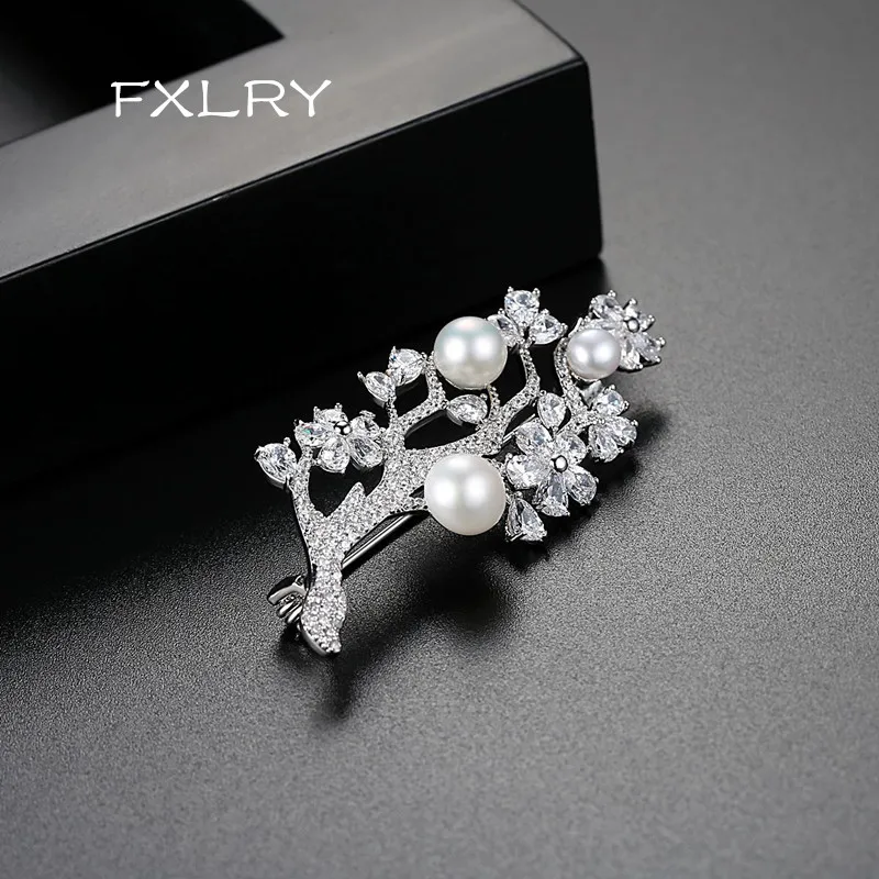 FXLRY Romantic White Color AAA Cubic Zircon Flowers Pearl Necklaces For ...