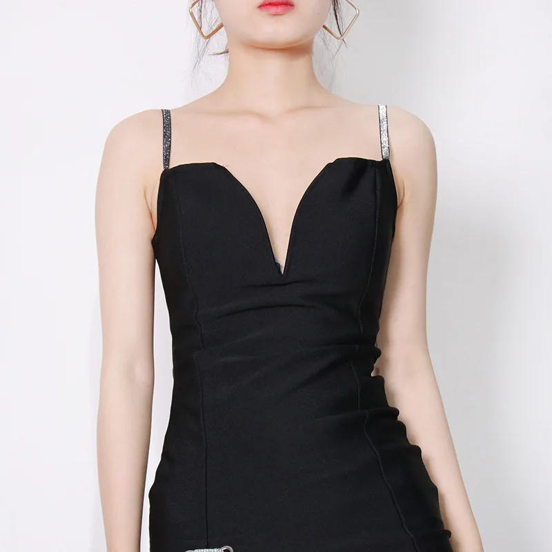 

Hepburn style 2021 summer new sling black bra high waist slim sexy short hip dress